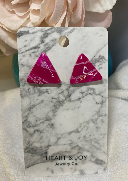 Pink Marbled Punch Triangle Studs